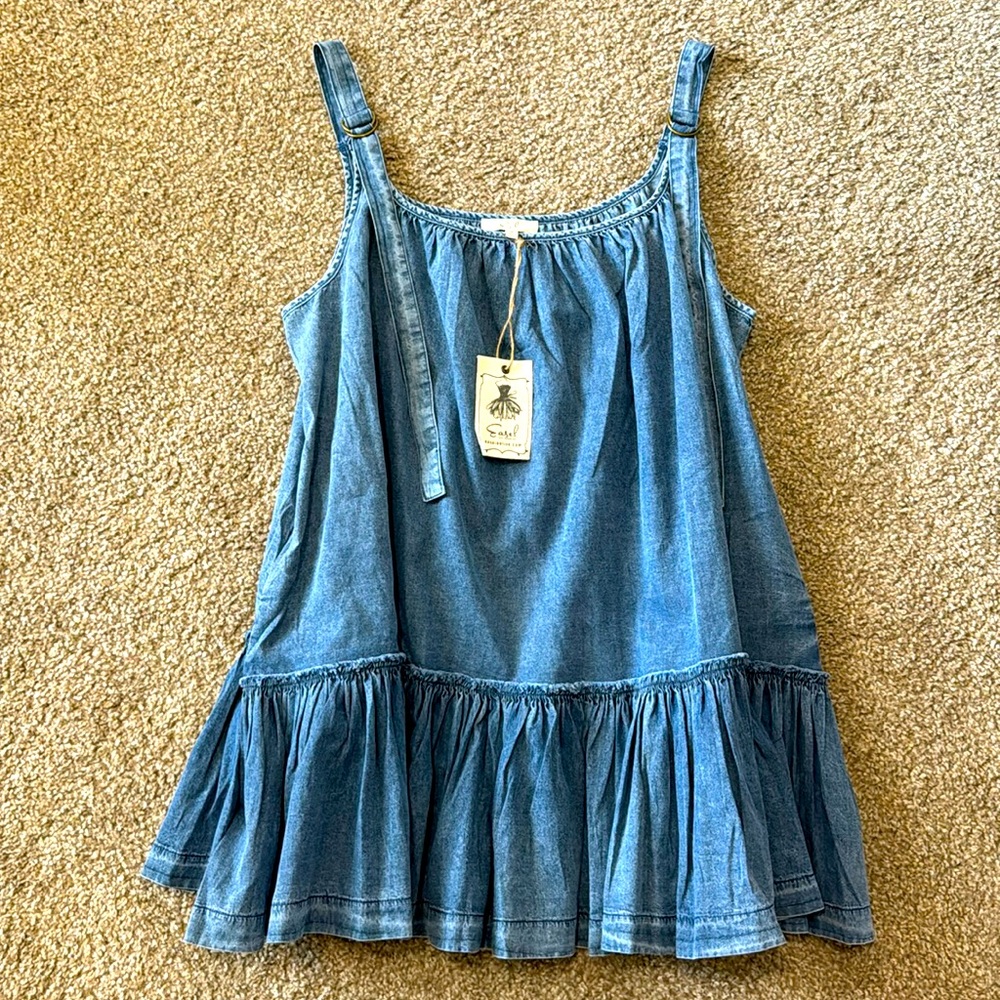 easel Blue Denim Ruffle Sundress